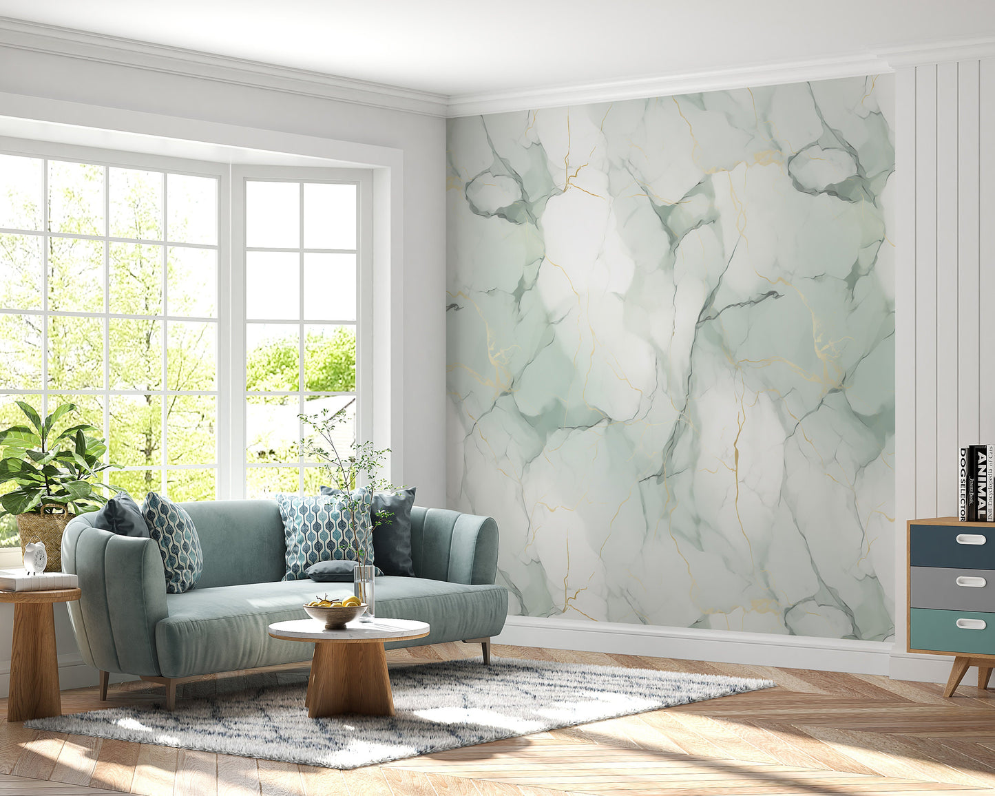 Removable Wallpaper, White, Gold and Green Beautiful Marble - Peel & Stick, Reusable, Self Adhesive, 26" Panels, Easy Install, Seamless