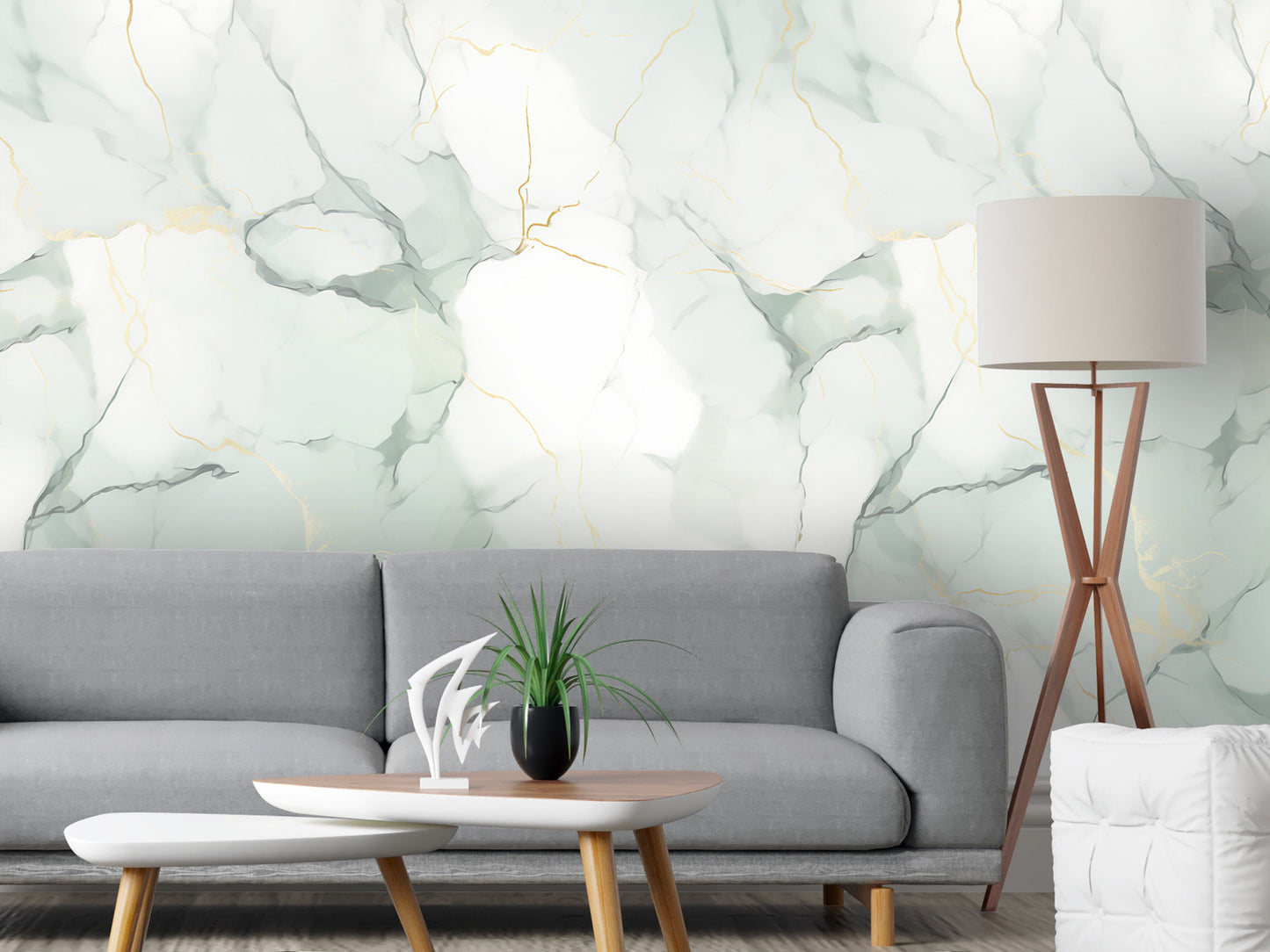 Removable Wallpaper, White, Gold and Green Beautiful Marble - Peel & Stick, Reusable, Self Adhesive, 26" Panels, Easy Install, Seamless