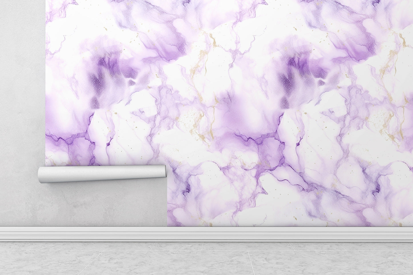 Removable Wallpaper, White and Purple Marble - Peel & Stick, Reusable, Self Adhesive, 26" Panels, Easy Install, Seamless