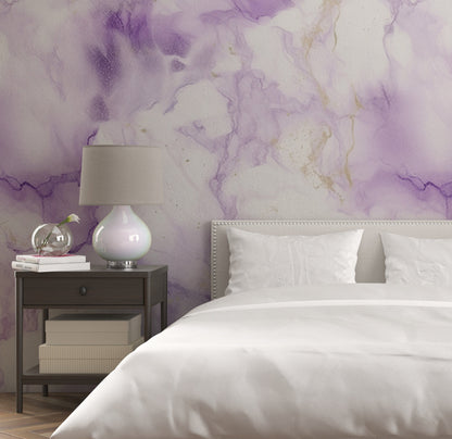 Removable Wallpaper, White and Purple Marble - Peel & Stick, Reusable, Self Adhesive, 26" Panels, Easy Install, Seamless