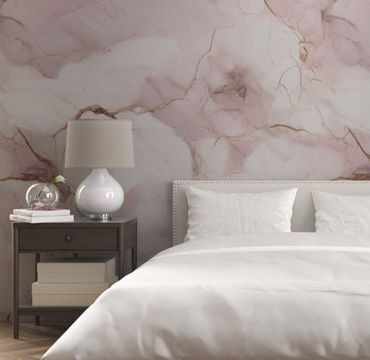 Removable Wallpaper, White and Pink Marble - Peel & Stick, Reusable, Self Adhesive, 26" Panels, Easy Install, Seamless