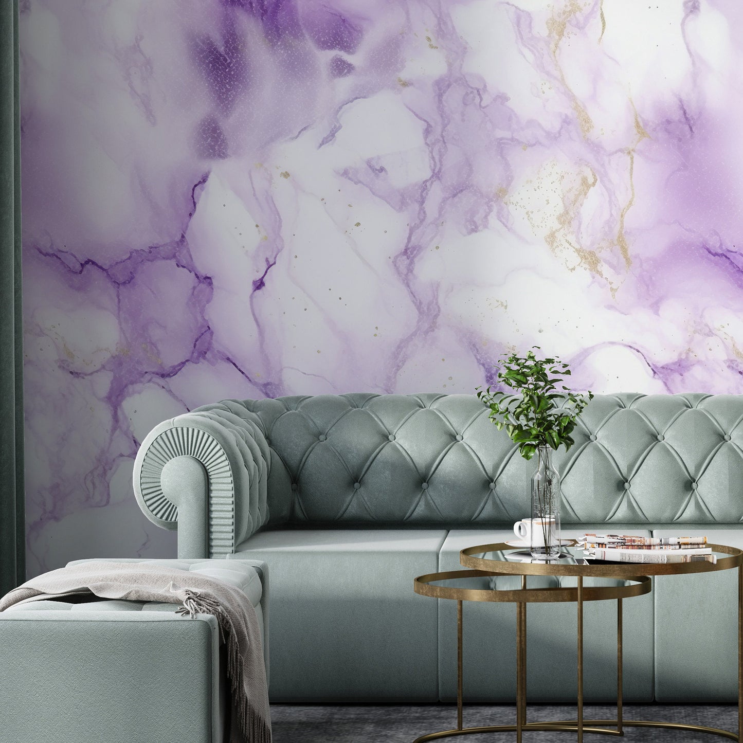 Removable Wallpaper, White and Purple Marble - Peel & Stick, Reusable, Self Adhesive, 26" Panels, Easy Install, Seamless