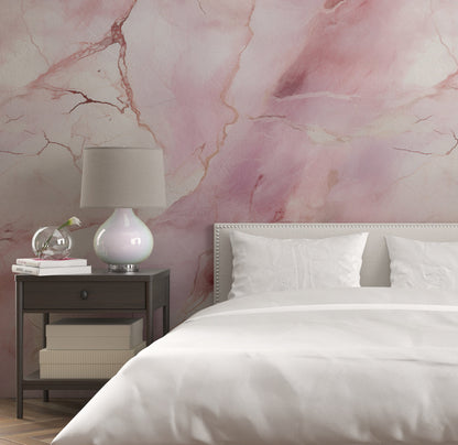 Removable Wallpaper, Pink and White Marble - Peel & Stick, Reusable, Self Adhesive, 26" Panels, Easy Install, Seamless