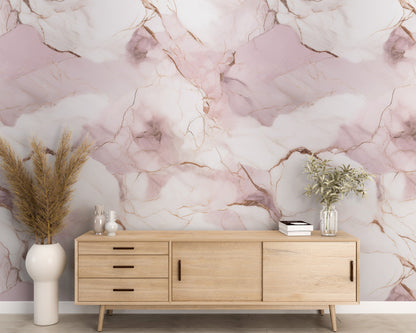 Removable Wallpaper, White and Pink Marble - Peel & Stick, Reusable, Self Adhesive, 26" Panels, Easy Install, Seamless