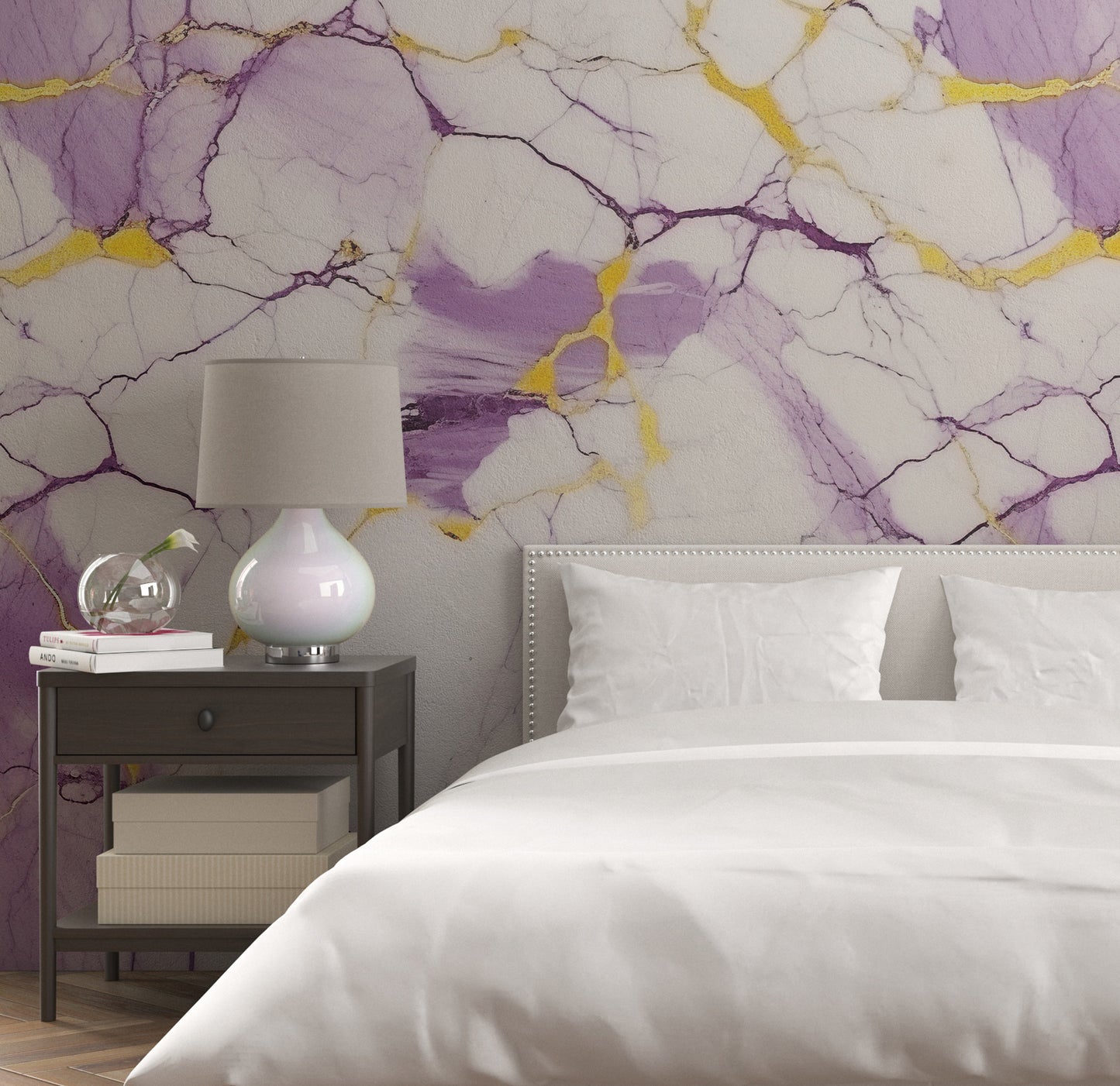 Removable Wallpaper, Purple and White Marble - Peel & Stick, Reusable, Self Adhesive, 26" Panels, Easy Install, Seamless