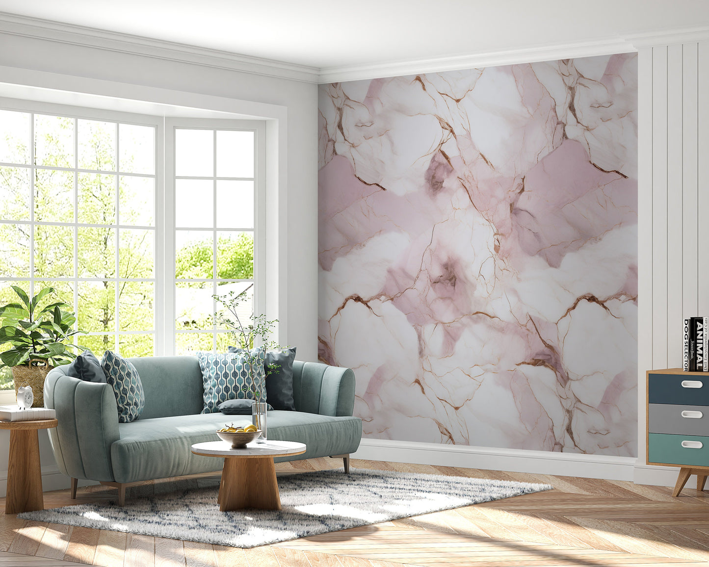 Removable Wallpaper, White and Pink Marble - Peel & Stick, Reusable, Self Adhesive, 26" Panels, Easy Install, Seamless