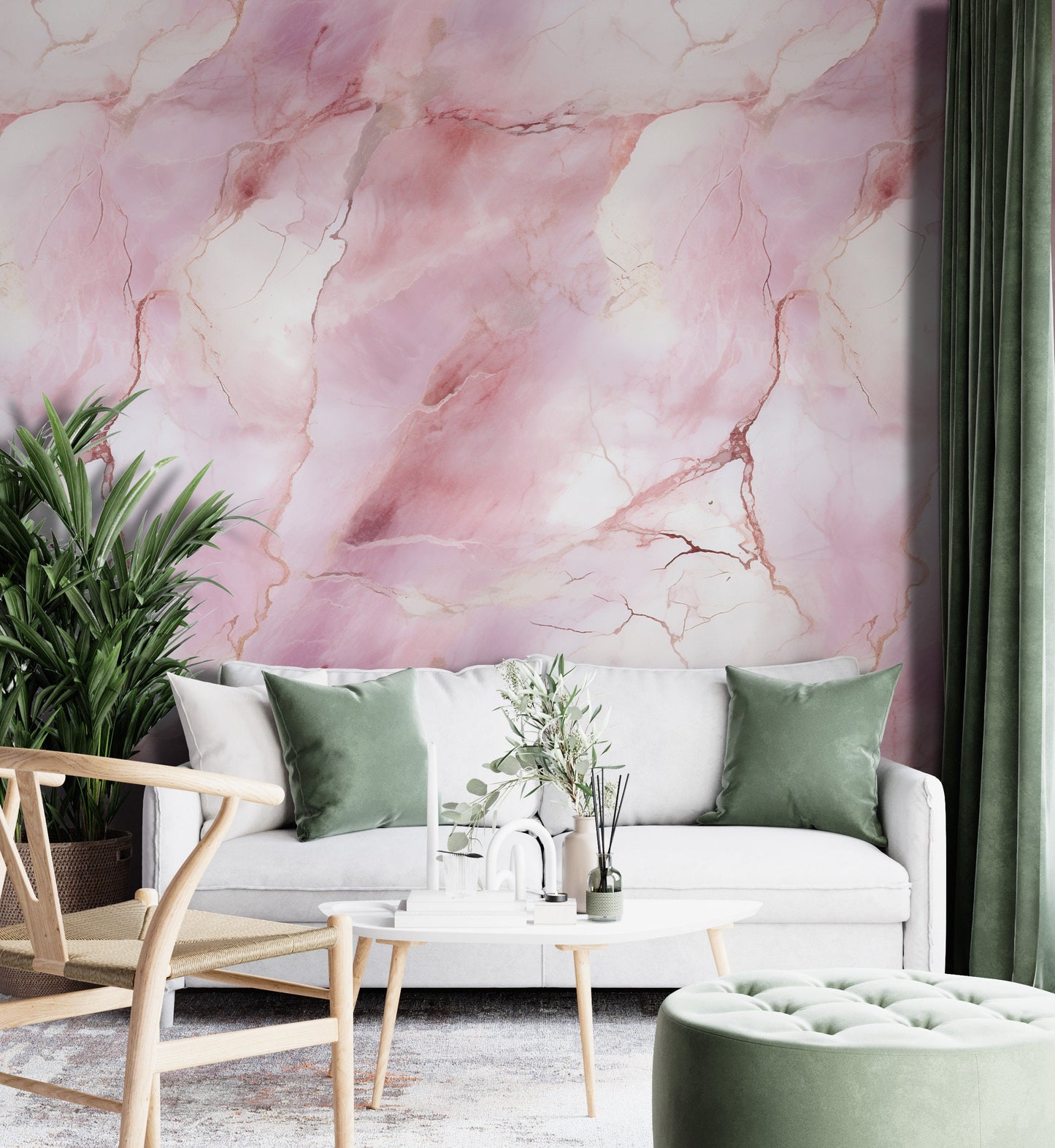 Removable Wallpaper, Pink and White Marble - Peel & Stick, Reusable, Self Adhesive, 26" Panels, Easy Install, Seamless