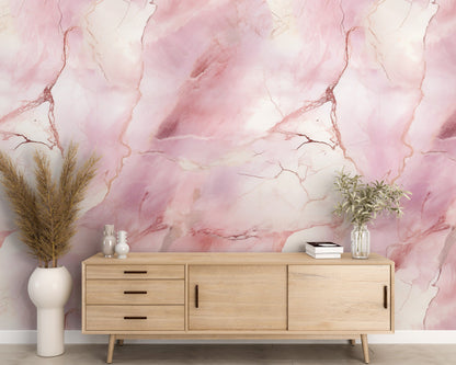 Removable Wallpaper, Pink and White Marble - Peel & Stick, Reusable, Self Adhesive, 26" Panels, Easy Install, Seamless