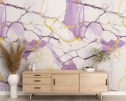 Removable Wallpaper, Purple and White Marble - Peel & Stick, Reusable, Self Adhesive, 26" Panels, Easy Install, Seamless