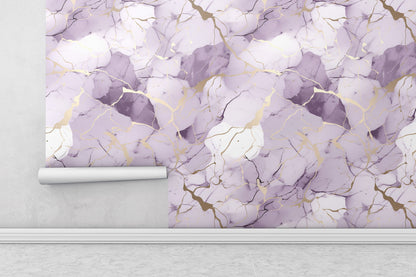 Removable Wallpaper, Purple and Gold Marble - Peel & Stick, Reusable, Self Adhesive, 26" Panels, Easy Install, Seamless