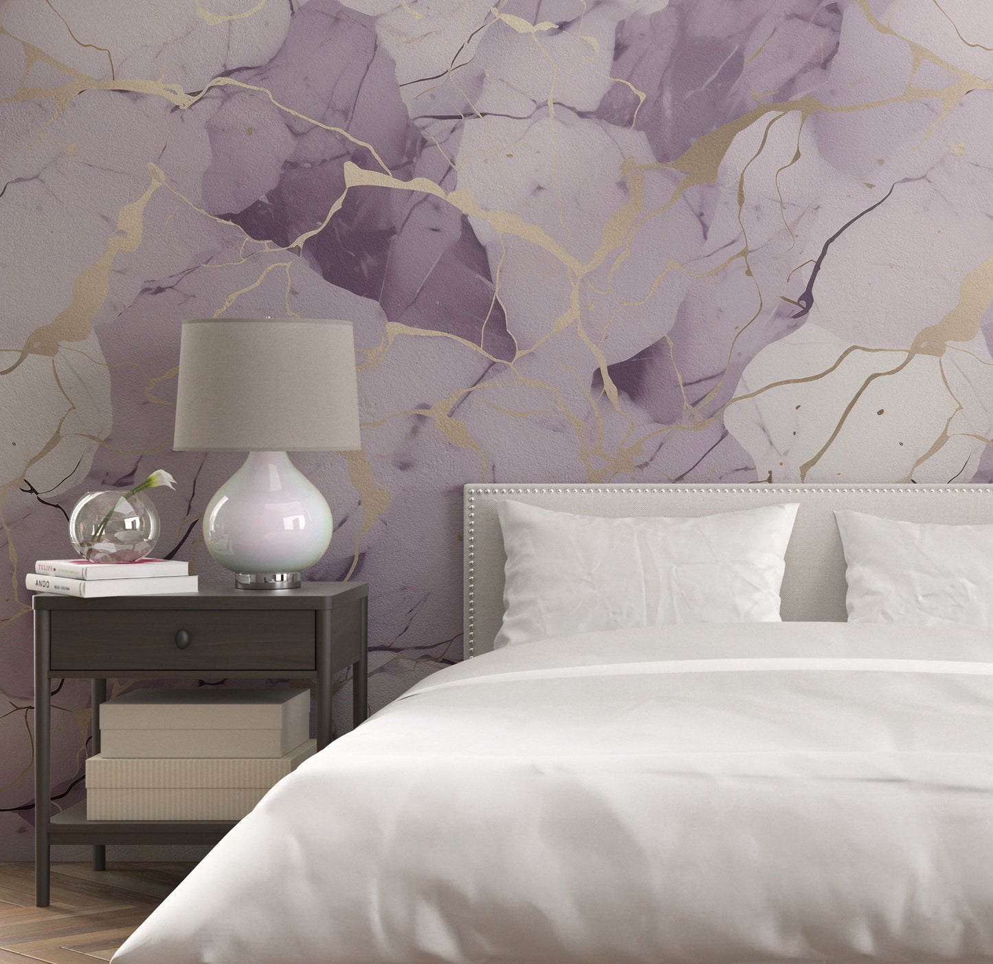 Removable Wallpaper, Purple and Gold Marble - Peel & Stick, Reusable, Self Adhesive, 26" Panels, Easy Install, Seamless