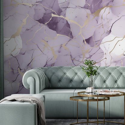 Removable Wallpaper, Purple and Gold Marble - Peel & Stick, Reusable, Self Adhesive, 26" Panels, Easy Install, Seamless