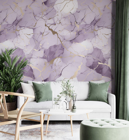 Removable Wallpaper, Purple and Gold Marble - Peel & Stick, Reusable, Self Adhesive, 26" Panels, Easy Install, Seamless