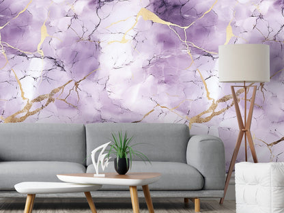 Removable Wallpaper, Purple, White and Gold Marble - Peel & Stick, Reusable, Self Adhesive, 26" Panels, Easy Install, Seamless