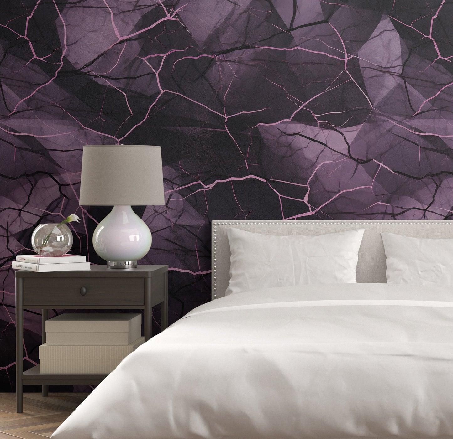 Removable Wallpaper, Black and Purple Marble - Peel & Stick, Reusable, Self Adhesive, 26" Panels, Easy Install, Seamless