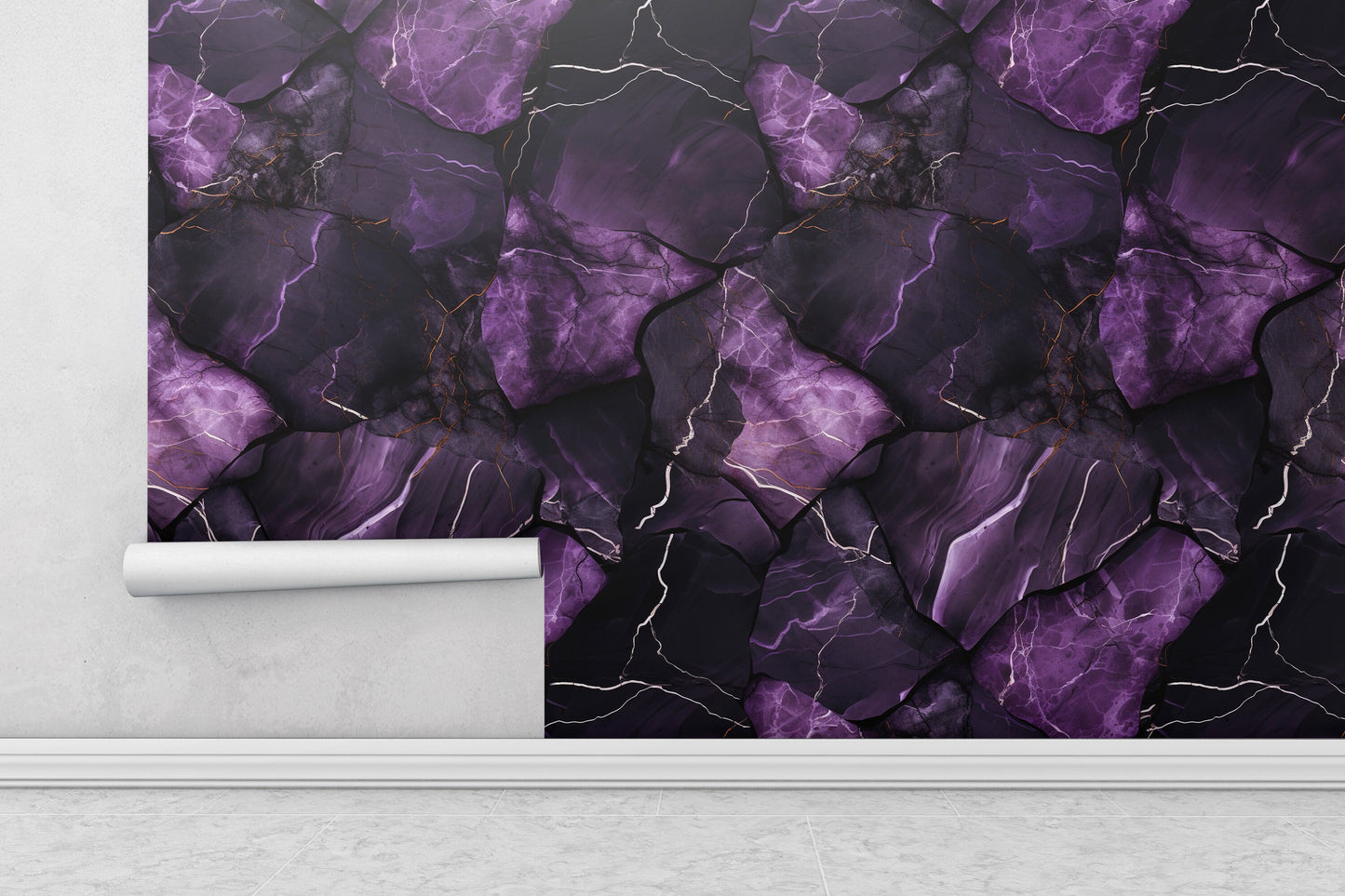 Removable Wallpaper, Black and Dark Purple Marble - Peel & Stick, Reusable, Home Decor  Self Adhesive, 26" Panels, Easy Install, Seamless