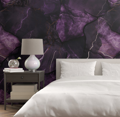 Removable Wallpaper, Black and Dark Purple Marble - Peel & Stick, Reusable, Home Decor  Self Adhesive, 26" Panels, Easy Install, Seamless