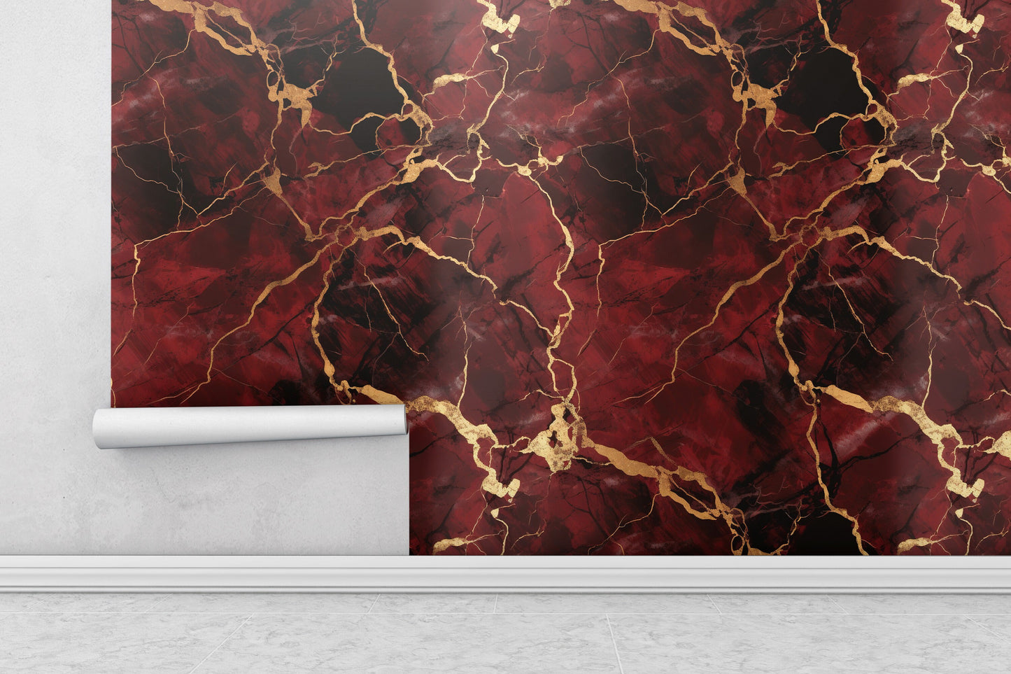 Removable Wallpaper, Gold and Red Marble - Peel & Stick, Reusable, Self Adhesive, 26" Panels, Easy Install, Seamless