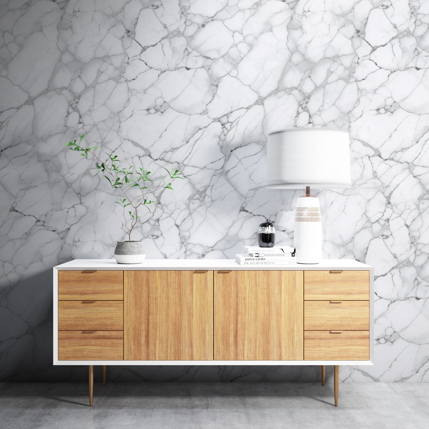 Removable Wallpaper, White and Gray Marble Design - Peel & Stick, Reusable, Self Adhesive, 26" Panels, Easy Install, Seamless