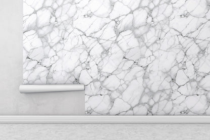 Removable Wallpaper, White and Gray Marble Design - Peel & Stick, Reusable, Self Adhesive, 26" Panels, Easy Install, Seamless