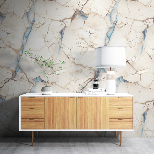 Removable Wallpaper, Blue, Brown and White Marble Design - Peel & Stick, Reusable, Self Adhesive, 26" Panels, Easy Install, Seamless