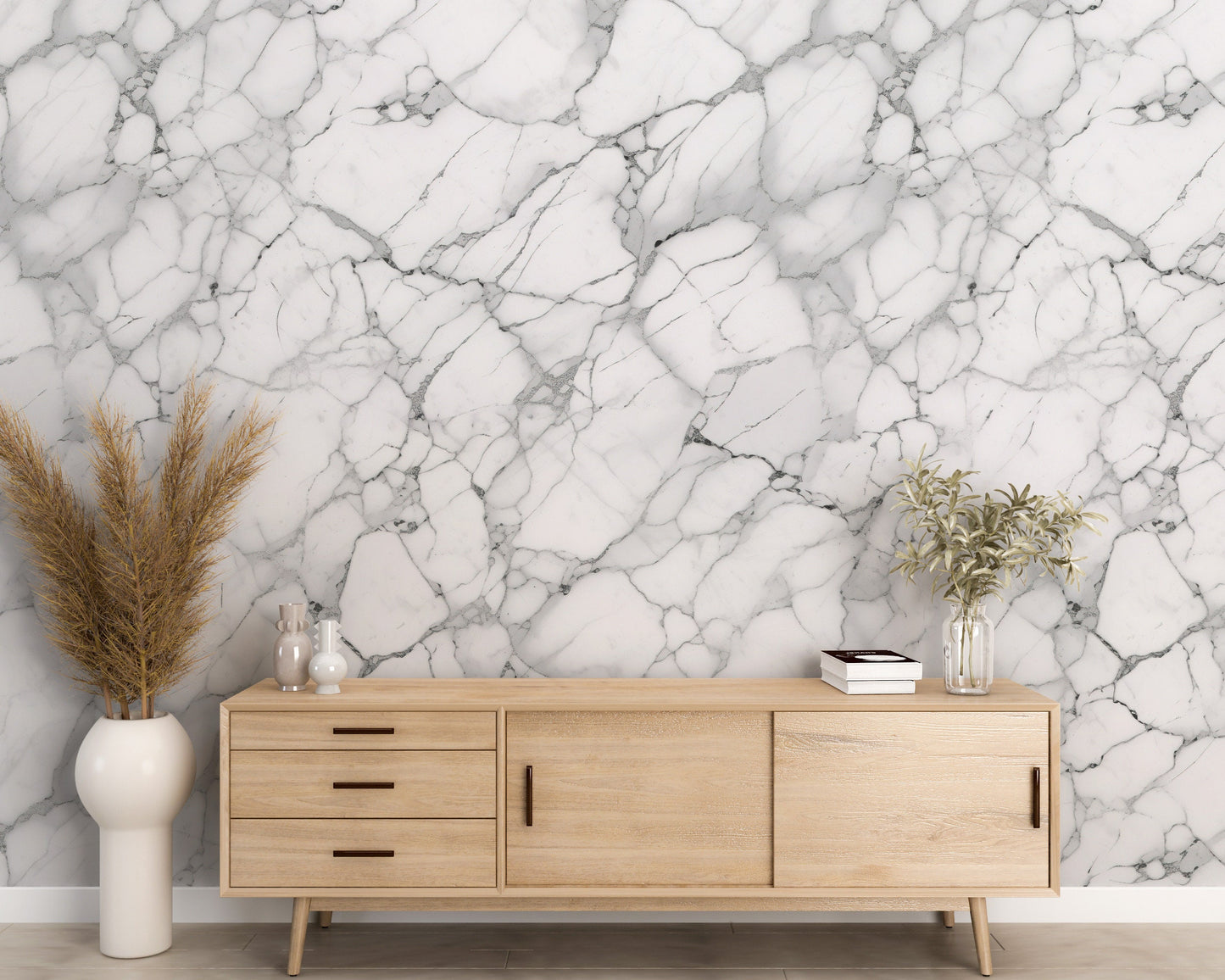 Removable Wallpaper, White and Gray Marble Design - Peel & Stick, Reusable, Self Adhesive, 26" Panels, Easy Install, Seamless