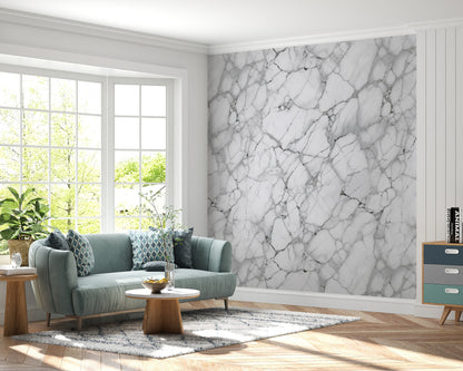 Removable Wallpaper, White and Gray Marble Design - Peel & Stick, Reusable, Self Adhesive, 26" Panels, Easy Install, Seamless