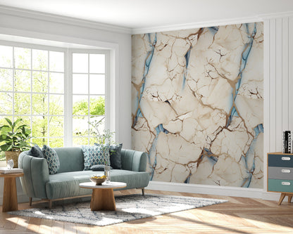 Removable Wallpaper, Blue, Brown and White Marble Design - Peel & Stick, Reusable, Self Adhesive, 26" Panels, Easy Install, Seamless