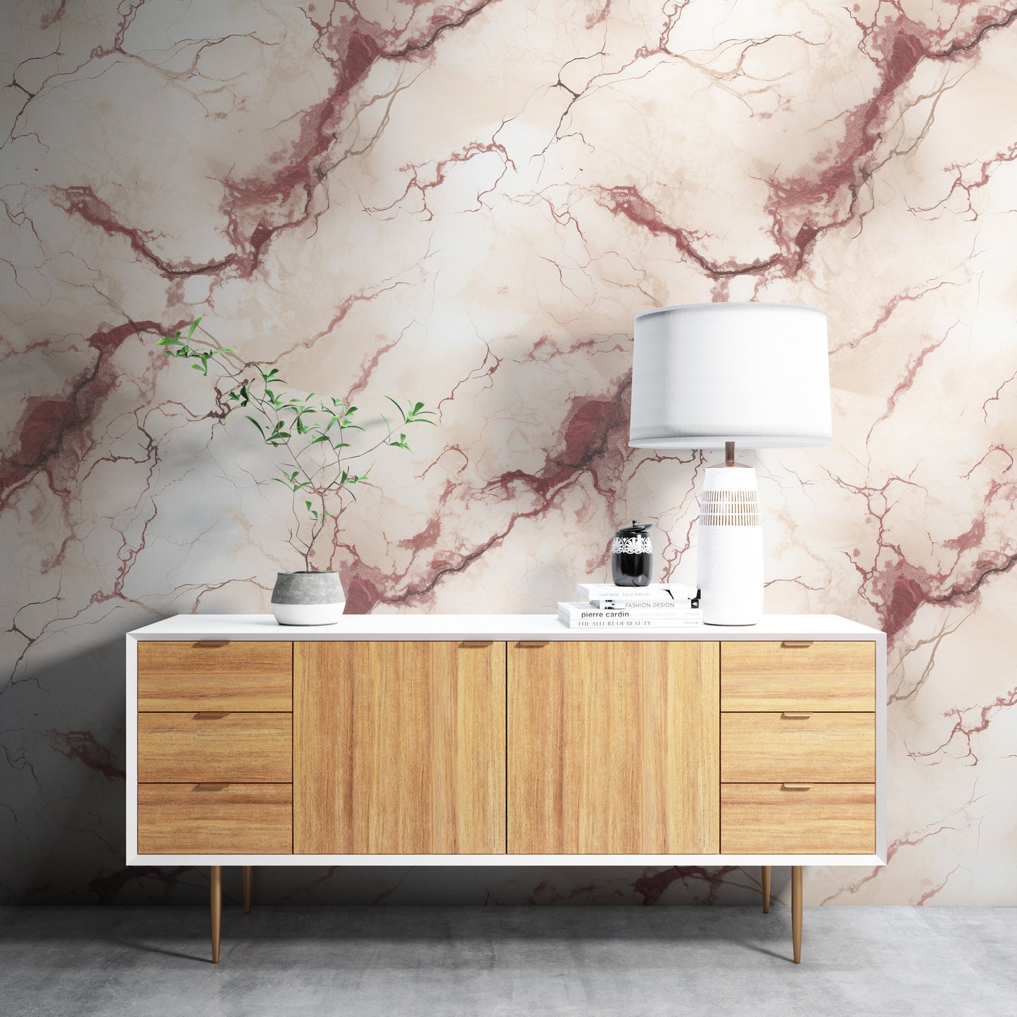 Removable Wallpaper, Beautiful White and Red Shiny Marble Design - Peel & Stick, Reusable, Self Adhesive, 26" Panels, Easy Install, Seamless