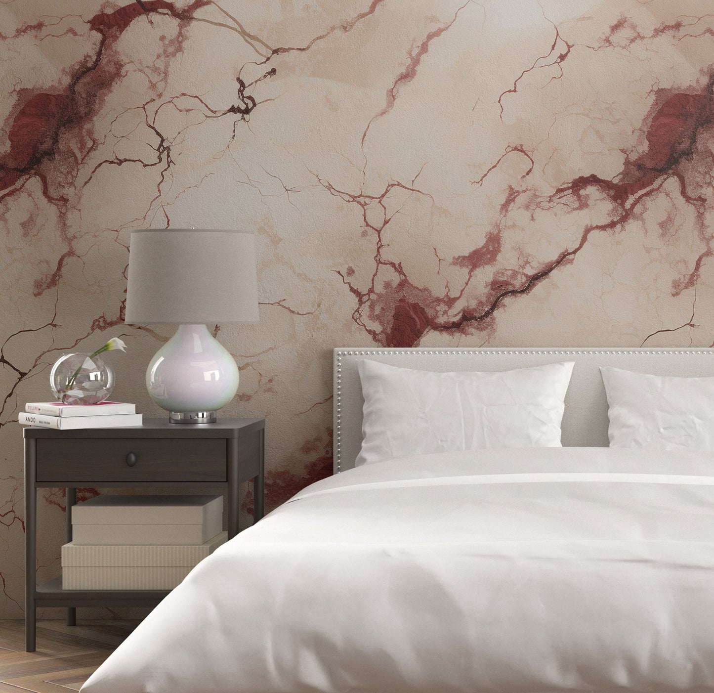 Removable Wallpaper, Beautiful White and Red Shiny Marble Design - Peel & Stick, Reusable, Self Adhesive, 26" Panels, Easy Install, Seamless