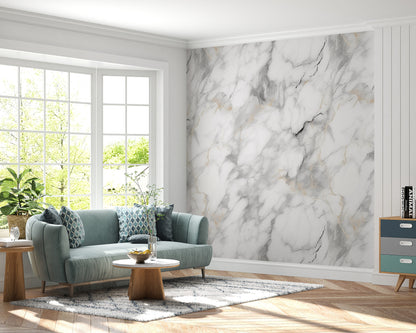 Removable Wallpaper, Marble Design White and Gray Marble - Peel & Stick, Reusable, Self Adhesive, 26" Panels, Easy Install, Seamless