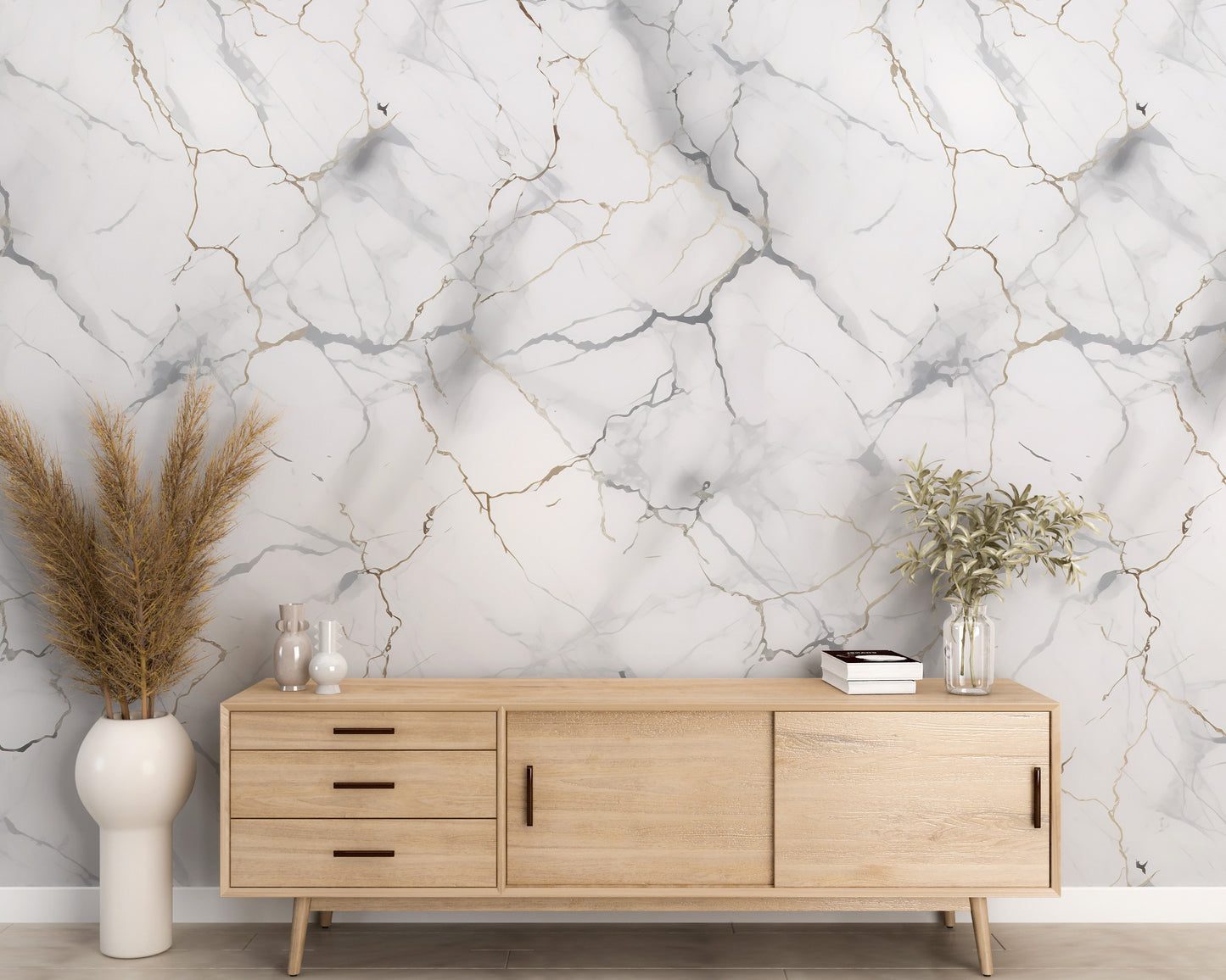 Removable Wallpaper, Marble Design White and Gold Marble - Peel & Stick, Reusable, Self Adhesive, 26" Panels, Easy Install, Seamless