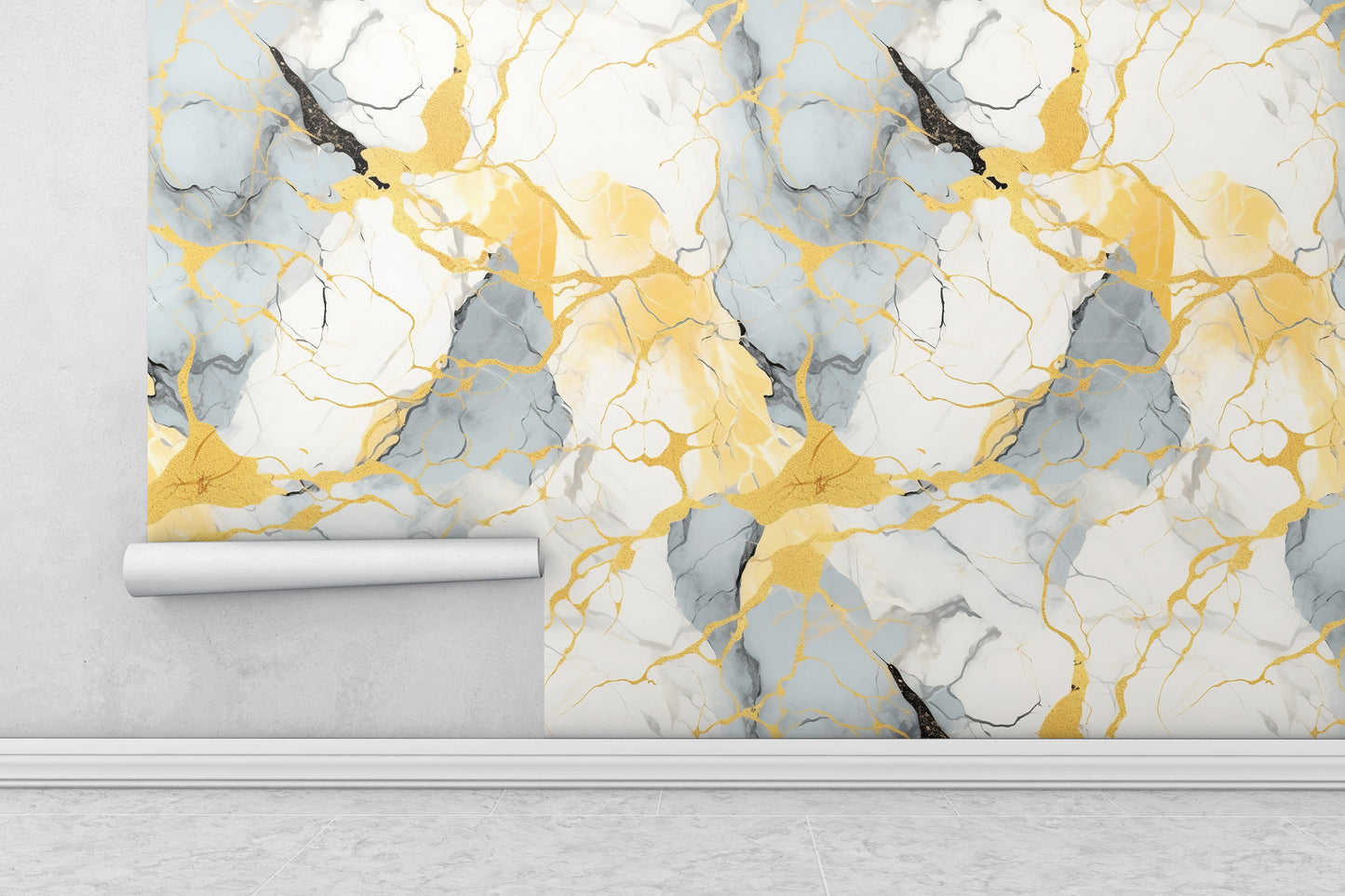 Removable Wallpaper, Yellow and Blue Marble - Peel & Stick, Reusable, Self Adhesive, 26" Panels, Easy Install, Seamless