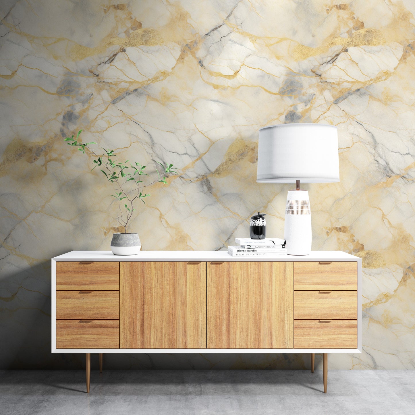 Removable Wallpaper, Yellow and Gray Marble - Peel & Stick, Reusable, Self Adhesive, 26" Panels, Easy Install, Seamless