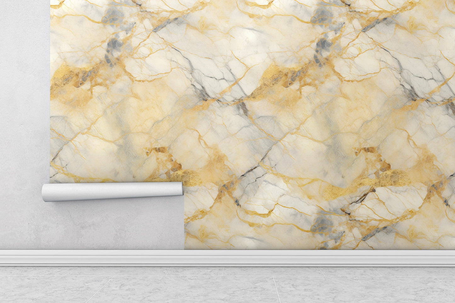 Removable Wallpaper, Yellow and Gray Marble - Peel & Stick, Reusable, Self Adhesive, 26" Panels, Easy Install, Seamless