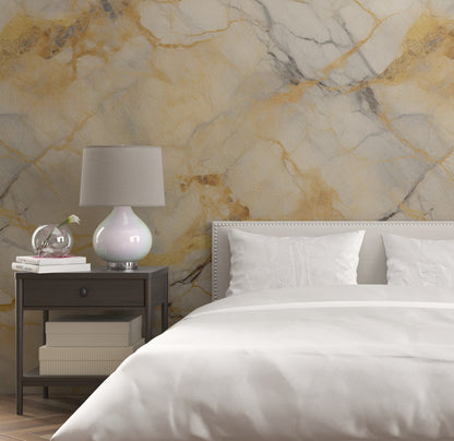 Removable Wallpaper, Yellow and Gray Marble - Peel & Stick, Reusable, Self Adhesive, 26" Panels, Easy Install, Seamless