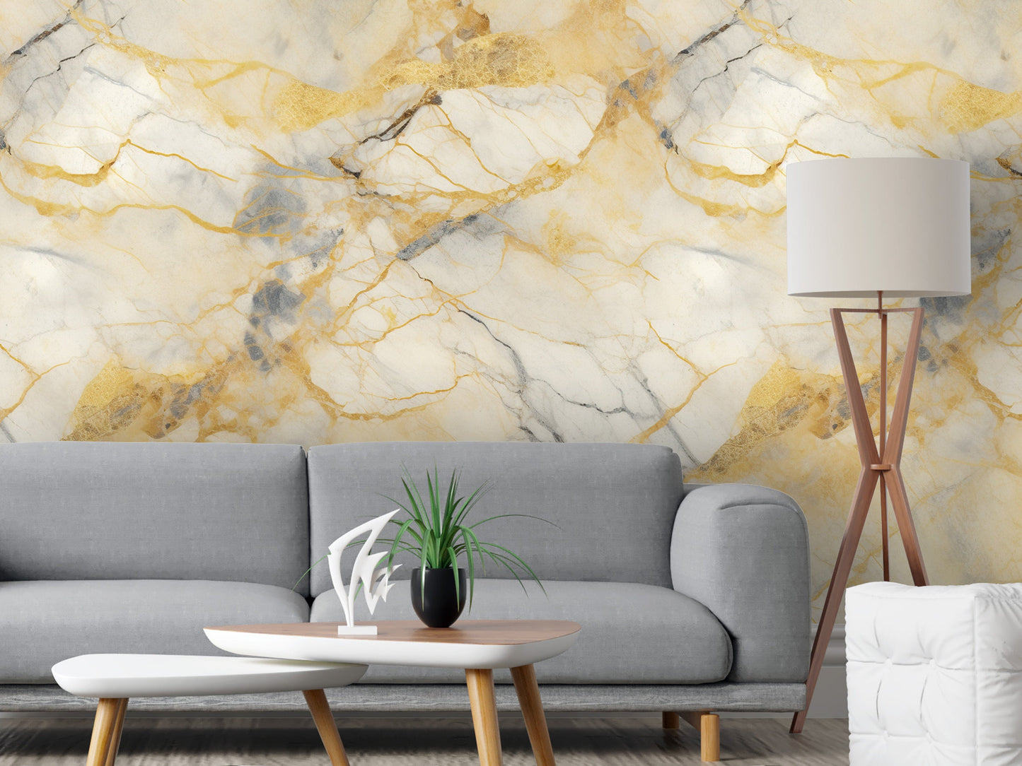 Removable Wallpaper, Yellow and Gray Marble - Peel & Stick, Reusable, Self Adhesive, 26" Panels, Easy Install, Seamless