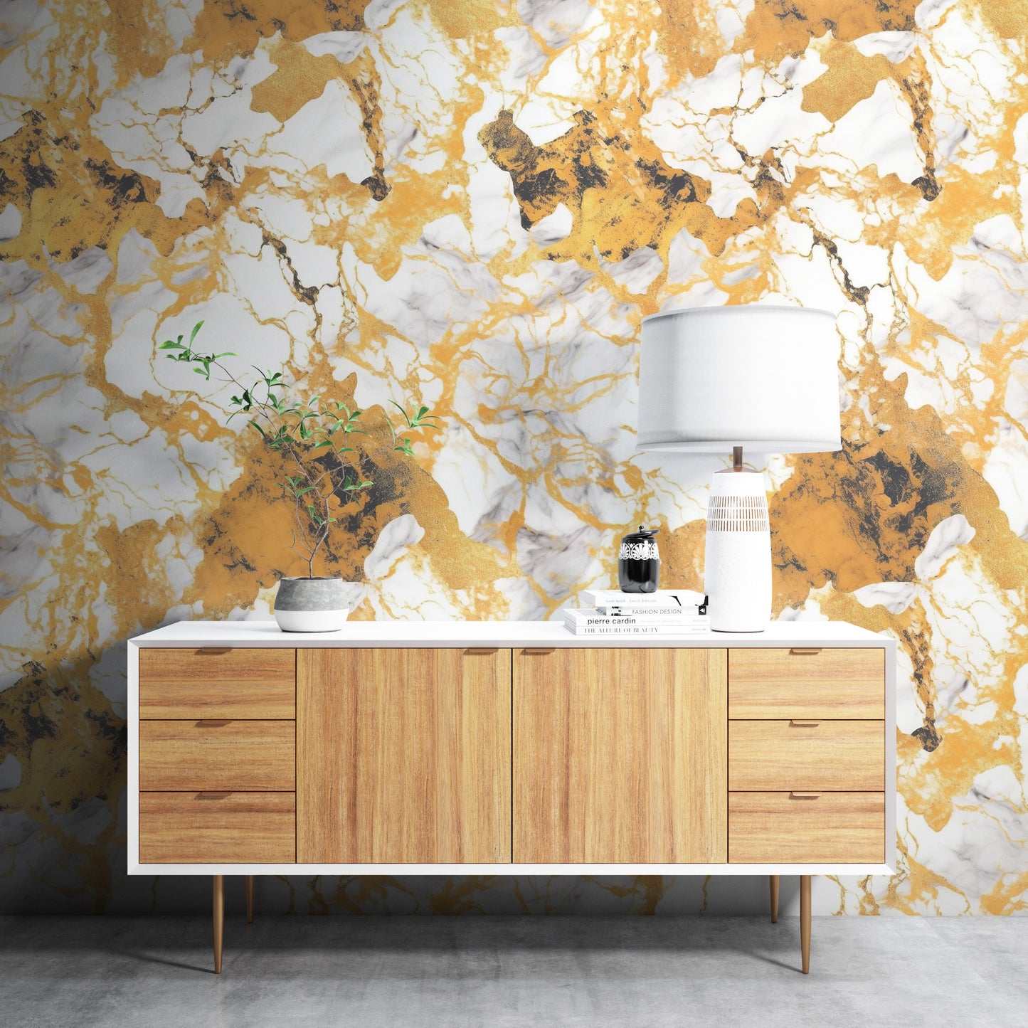 Removable Wallpaper, Yellow and Orange Marble - Peel & Stick, Reusable, Self Adhesive, 26" Panels, Easy Install, Seamless