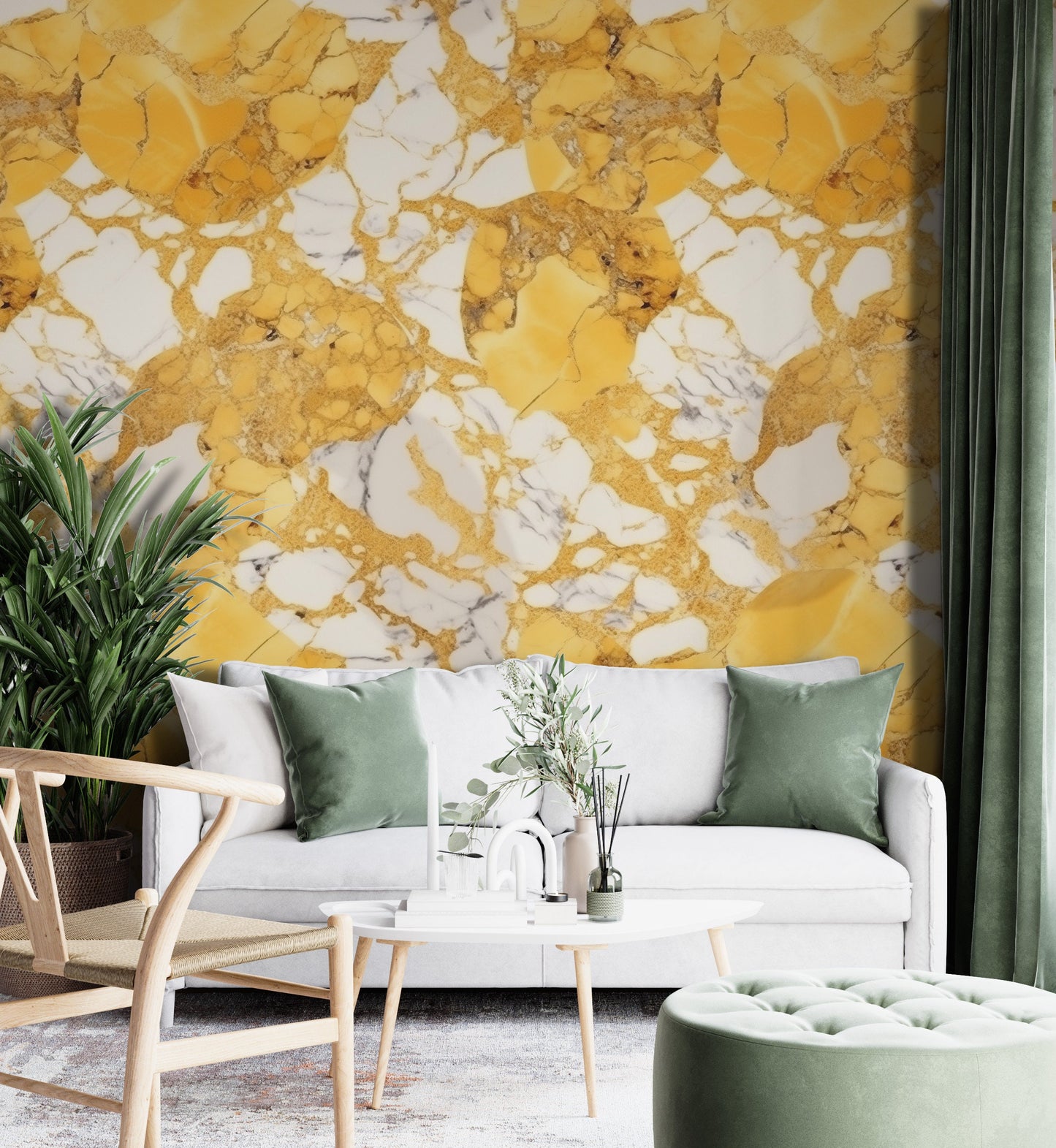 Removable Wallpaper, Yellow Marble Design - Peel & Stick, Reusable, Self Adhesive, 26" Panels, Easy Install, Seamless