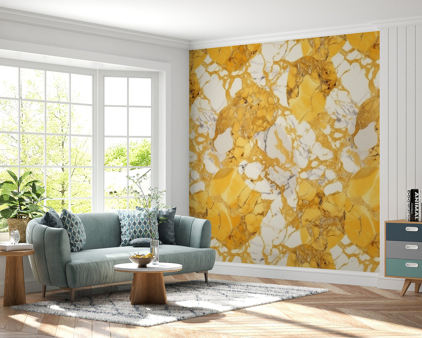 Removable Wallpaper, Yellow Marble Design - Peel & Stick, Reusable, Self Adhesive, 26" Panels, Easy Install, Seamless