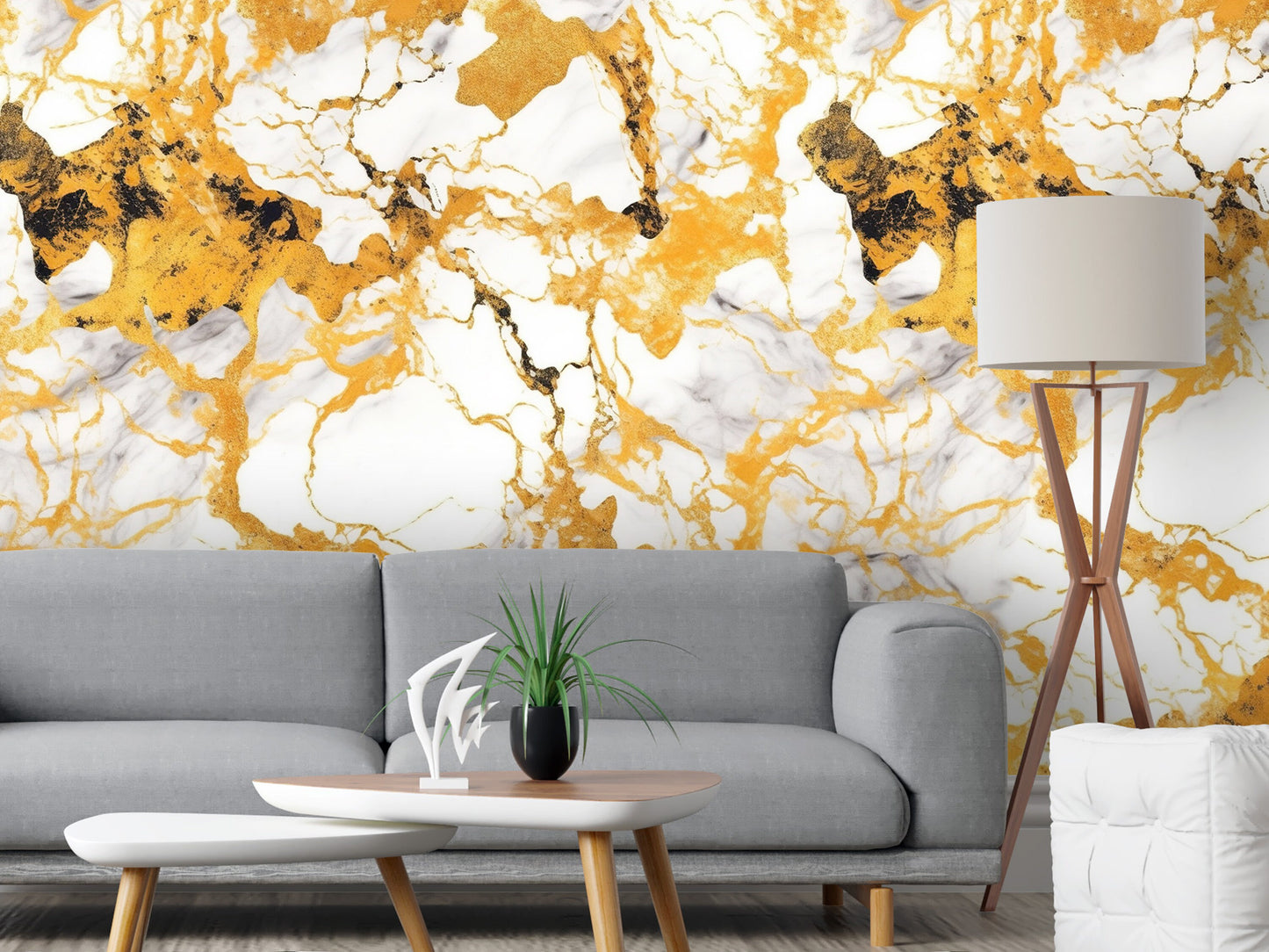 Removable Wallpaper, Yellow and Orange Marble - Peel & Stick, Reusable, Self Adhesive, 26" Panels, Easy Install, Seamless