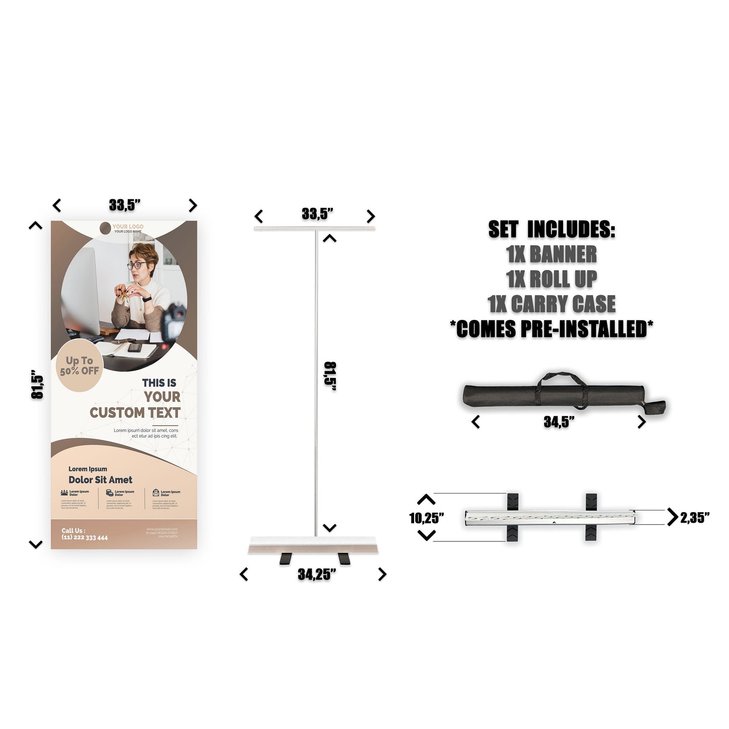 Retractable Banner Stand - P.O.P. Roll Up Banner Display - 81.5" X 33.5" - Banner Sign - Send Message For Custom Order