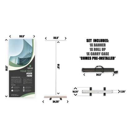 Retractable Banner Stand - P.O.P. Roll Up Banner Display - 81.5" X 33.5" - Banner Sign - Send Message For Custom Order