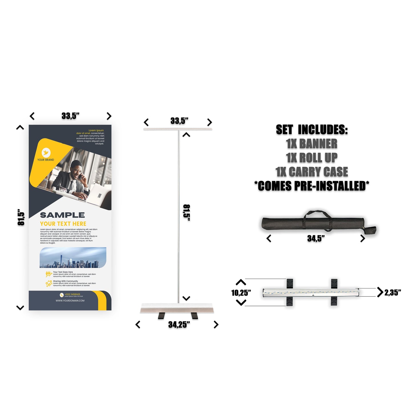 Retractable Banner Stand - P.O.P. Roll Up Banner Display - 81.5" X 33.5" - Banner Sign - Send Message For Custom Order