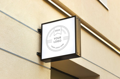 Personalized Double - Two Sided Square Blade Sign - Custom Storefront & Café Sign - Illuminated Light Box Option Available