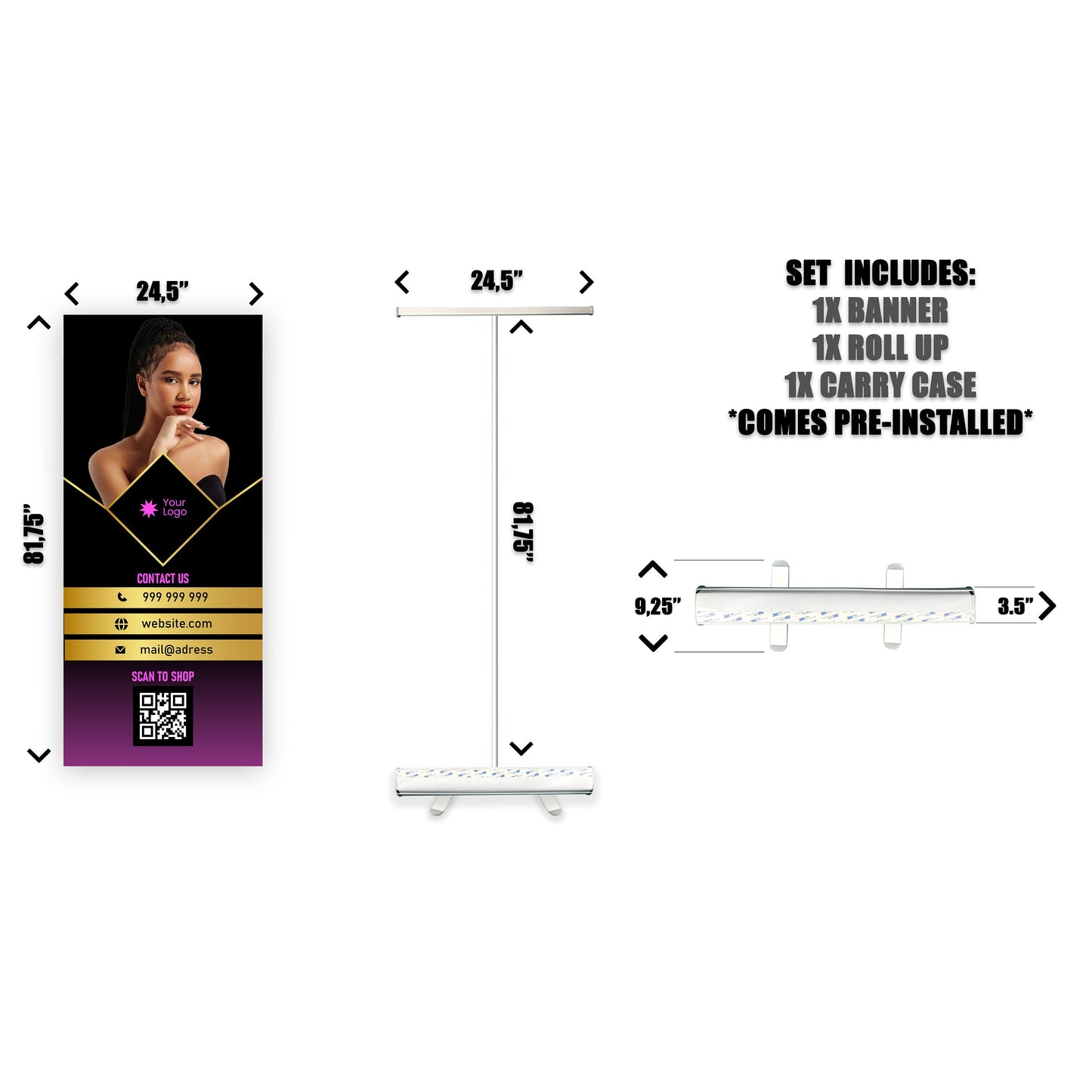 Retractable Banner Stand - P.O.P. Roll Up Banner Display - 81.75" X 24.5" - Banner Sign - Send Message For Custom Order