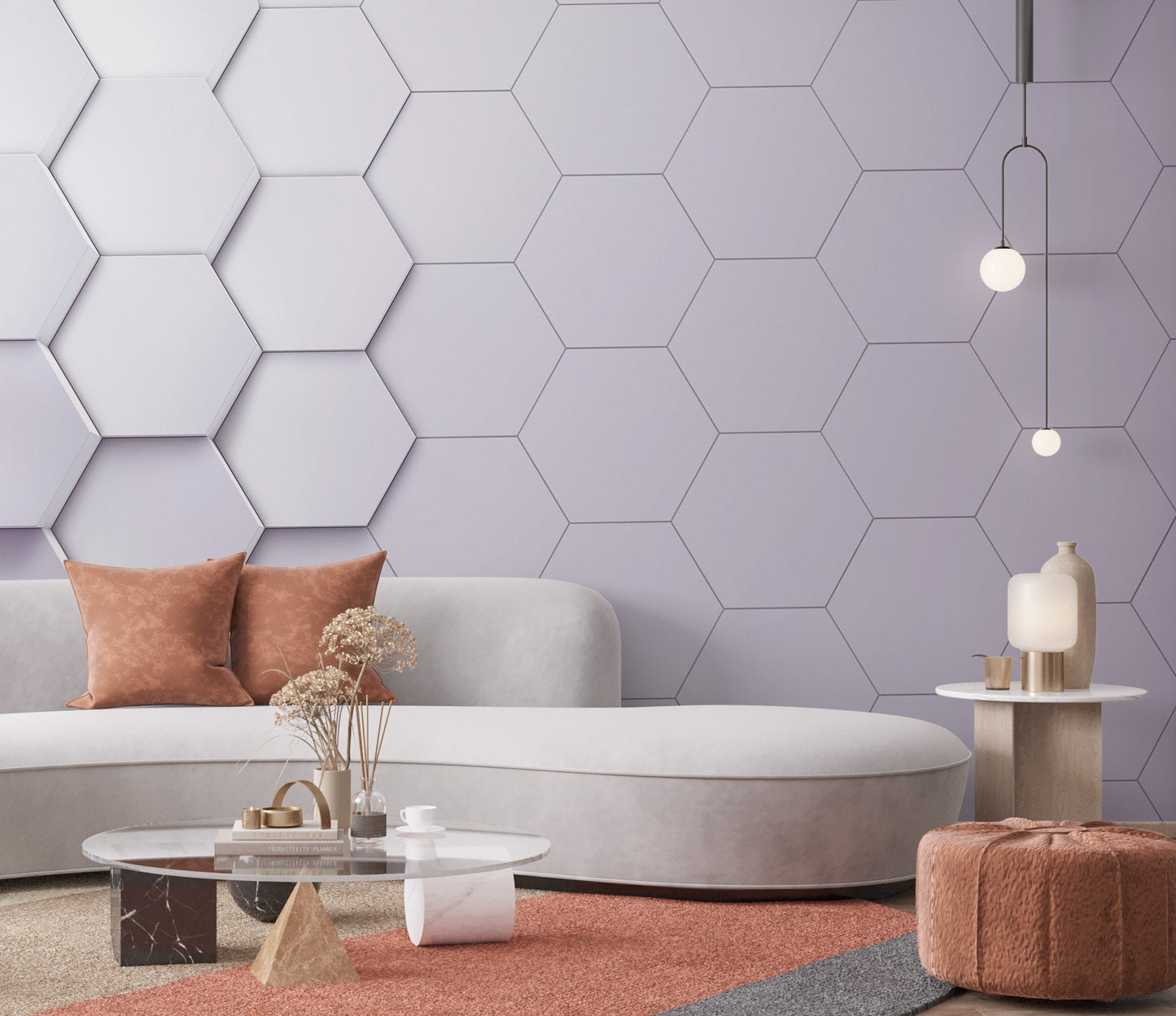 Removable Wallpaper, Custom Wall Size, Wall Decor, Peel & Stick Wall Mural, 24/48" Panel Cut, Reusable, Hexagon,Geometric Self Adhesive, 3D