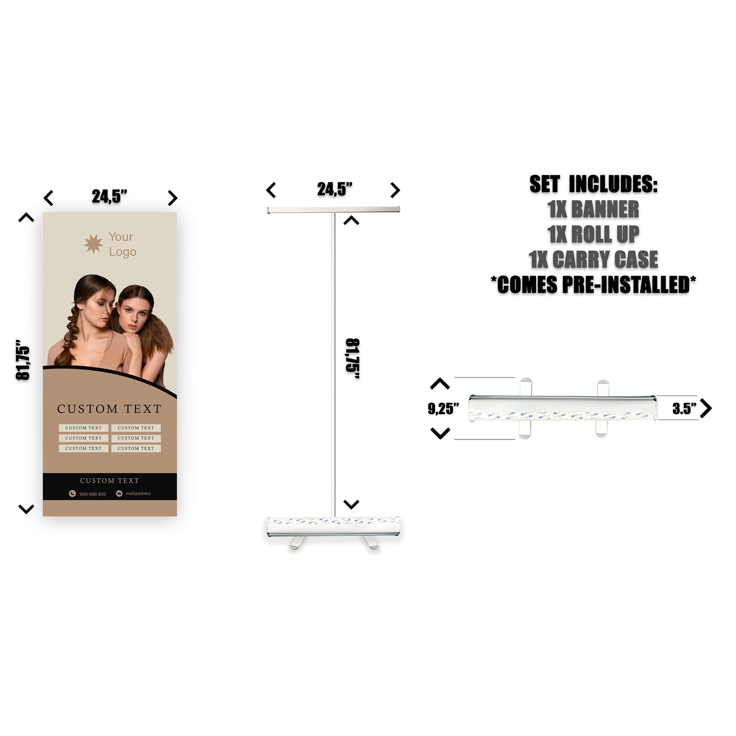 Retractable Banner Stand - P.O.P. Roll Up Banner Display - 81.75" X 24.5" - Banner Sign - Send Message For Custom Order