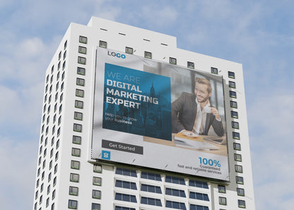 a billboard on the side of a building advertising a digital marketing expert