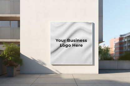 a sign on the side of a building that says your business logo here